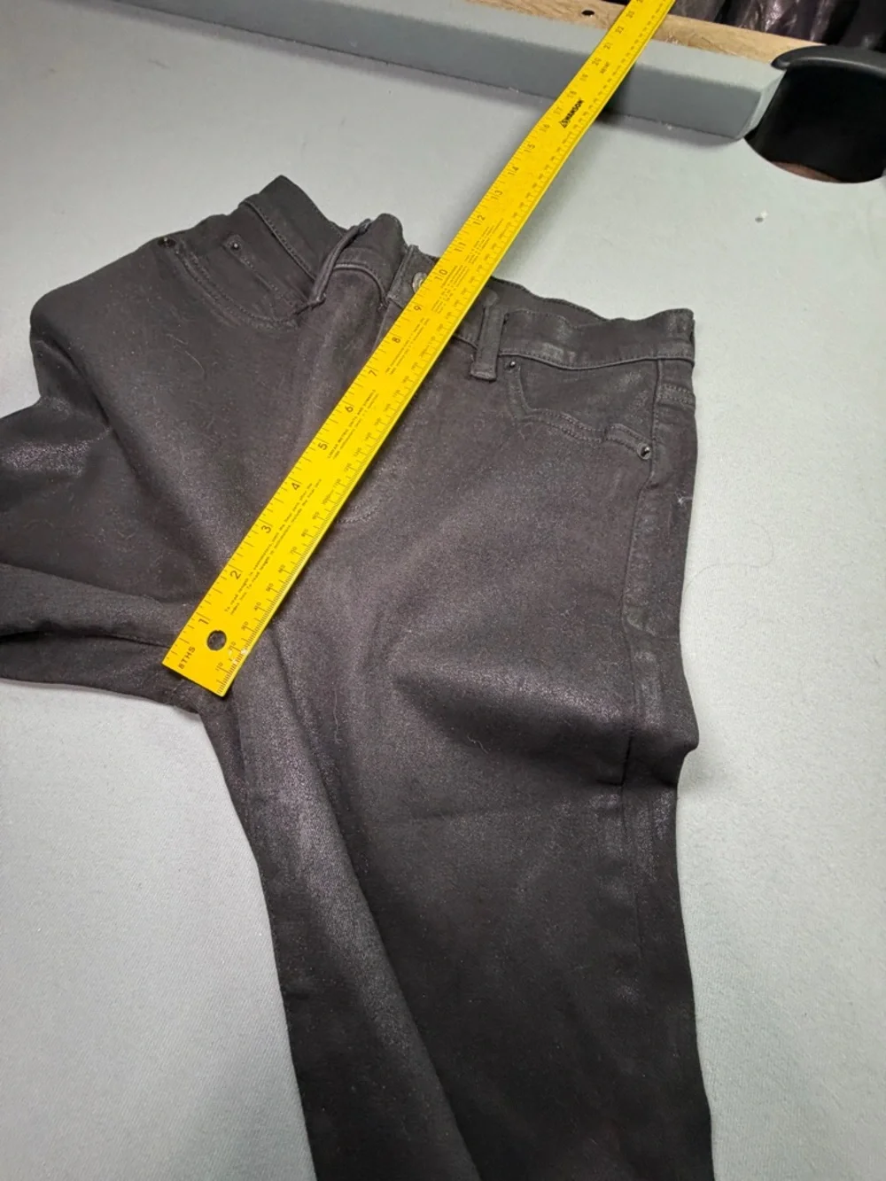 7 For All Mankind Black coated wax flare boot cut Jeans 25 inch waist size 0-2 - Picture 7 of 11